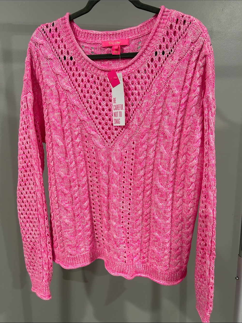 Lilly Pulitzer Hot Pink Open-Knit V-Neck Sweater